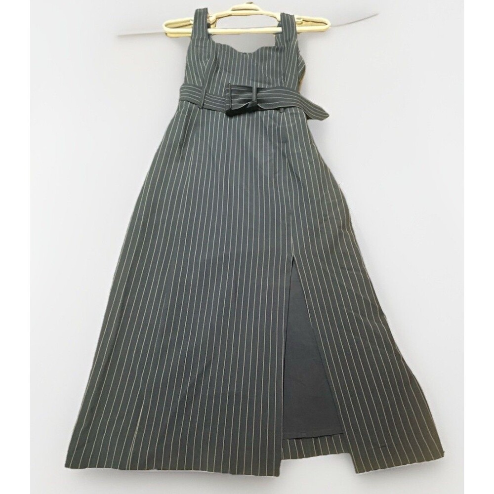 ⁠Banana Republic Navy Pinstripe Maxi Dress 4 Tall Belted Sleeveless Slit⁠ - Picture 2 of 12